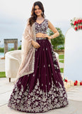 Majestic wine satin silk lehenga choli for wedding and reception wear