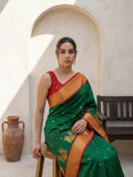 elegant silk saree with contrast peacock panel border and rich pallu