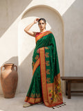 festive soft silk saree with luxurious peacock border design