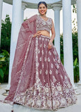 Gorgeous lavender organza sequins embroidered wedding lehenga choli with dupatta