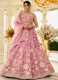 Pink organza wedding lehenga choli with sequins embroidery and dupatta – Gunj Fashion