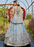 Blue Bridal Ghagra in Net with Sequins & Moti Work