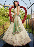 Green and Cream Tissue Embroidered Lehenga Choli with Dupatta for Indian Weddings