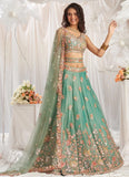 Lime Green Bridesmaid Lehenga Choli with Sequins and Zarkan Embroidery for Wedding