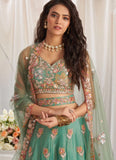 Lime Green Bridesmaid Lehenga Choli with Sequins and Zarkan Embroidery for Wedding