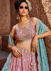 Gorgeous Pink Satin Traditional Party Wear Lehenga for Women