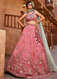 Pink Tissue Lehenga Choli with Heavy Embroidery and Net Dupatta – Reception Wear