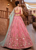 Pink Tissue Lehenga Choli with Heavy Embroidery and Net Dupatta – Reception Wear