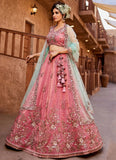 Pink Tissue Lehenga Choli with Heavy Embroidery and Net Dupatta – Reception Wear