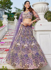 Gorgeous Purple Sequins Embroidered Net Lehenga Choli With Dupatta – Semi Stitched Sangeet Wear