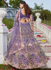 Purple Net Lehenga Choli with Sequins and Thread Embroidery for Sangeet