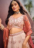 Gorgeous Rosegold Sequins Work Viscose Rayon Sangeet Wear Lehenga Choli