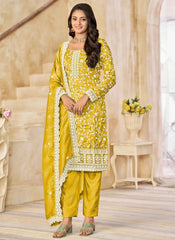 Yellow Organza Gold Crush Ethnic Wear Set for Women with Dupatta and Santool Bottom