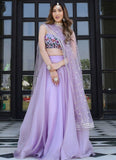Gorgeous Lavender Embroidered Organza Net Sangeet Lehenga Choli with Dupatta