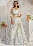 Graceful Cream Net Wedding Lehenga for Bride's Sister