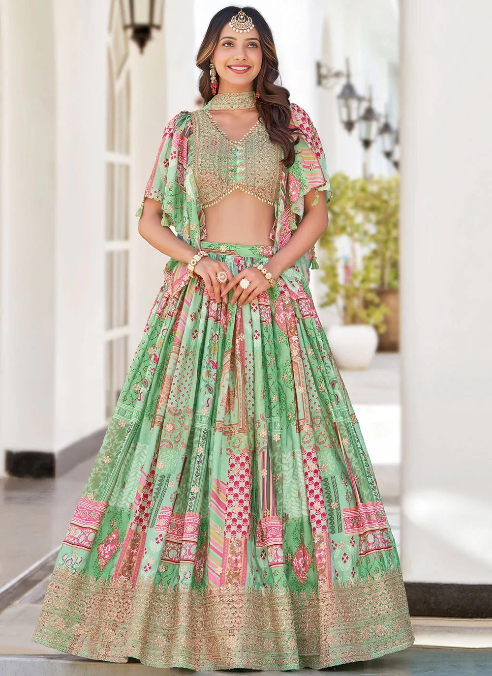 Graceful Green Dori Embroidered Chinnon Silk Sangeet Special Lehenga Choli With Dupatta