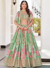 Graceful Green Dori Embroidered Chinnon Silk Sangeet Special Lehenga Choli With Dupatta