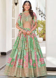 Graceful Green Dori Embroidered Chinnon Silk Sangeet Special Lehenga Choli With Dupatta
