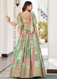 Green Chinnon Silk Sangeet Special Lehenga Choli with Dori Embroidery and Chiffon Dupatta