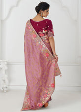 Graceful Pink Embroidered Dola Silk Saree for Wedding Wear