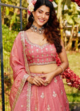 Light pink moti work lehenga for women