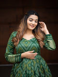 Green Color Digital Bandhej Printed Pure Gaji Silk Dress