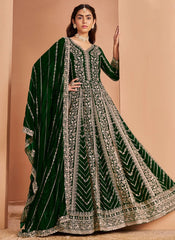Green Faux Georgette Embroidered Anarkali Suit with Dupatta