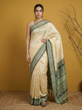 bottle green handloom soft silk saree with zari woven motifs