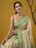 elegant pista green silk saree with contrast traditional border
