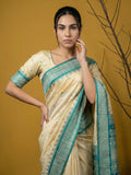 traditional rama green silk saree with contrast woven border