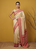 red handloom soft silk saree with elegant zari woven motifs