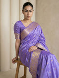 premium lavender silk saree with meenakari work and artistic bird design