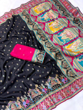 Black Pure Viscose Silk Position Printed Traditional Darbari Saree