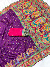 Purple Pure Viscose Silk Position Printed Traditional Darbari Saree