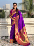 Purple Zari Woven Bandhani Paithani Fusion Silk Saree