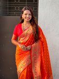Orange Zari Woven Bandhani Paithani Fusion Silk Saree