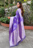 Lavender Banarasi Jaal Soft Silk Zari Woven Saree