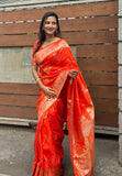 Orange Banarasi Jaal Soft Silk Zari Woven Saree
