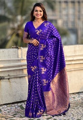 Violet Soft Silk Dual Zari Woven Saree with Deer Border