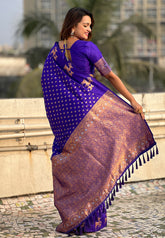 Violet Soft Silk Dual Zari Woven Saree with Deer Border