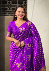 Purple Soft Silk Dual Zari Woven Saree with Deer Border