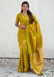 Mehendi Green Soft Silk Dual Zari Woven Saree with Deer Border