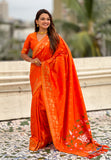 Orange Zari Woven Pichwai Silk Saree