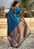Blue Soft Silk Dual Zari Woven Saree with Deer Border