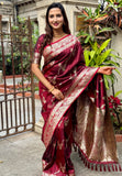 Maroon Banarasi Jaal Soft Silk Zari Woven Saree