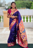 Violet Contrast Zari Woven Chandrakor Swan Yeola Paithani Silk Saree