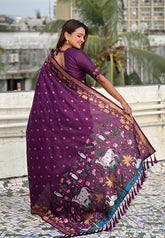 Wine Zari Woven Pichwai Silk Saree