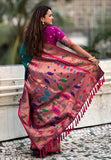 Green Contrast Zari Woven Chandrakor Swan Yeola Paithani Silk Saree