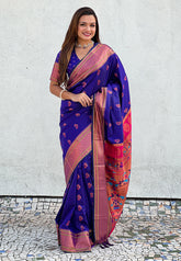 Violet Zari Woven Nath Yeola Paithani Silk Saree