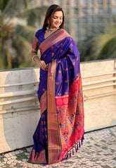 Violet Zari Woven Nath Yeola Paithani Silk Saree